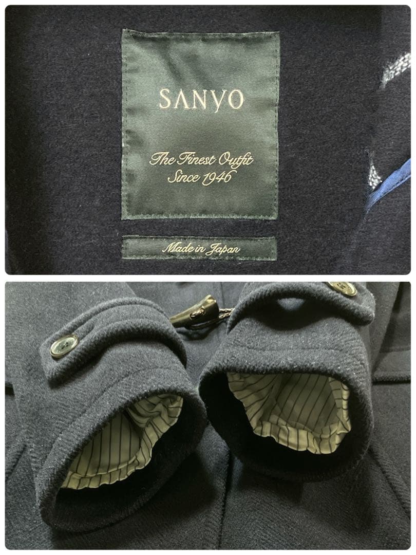 日本製/SANYO/三陽商会/ダッフルコート/ウール/ネイビー/チェック柄/XL
