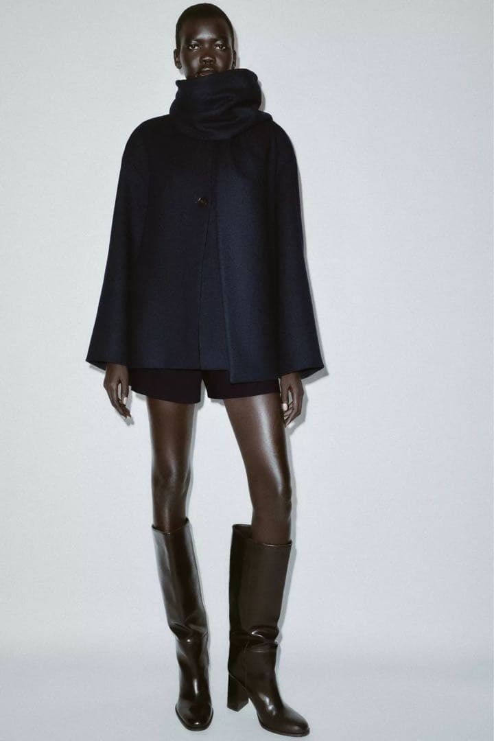【最終価格】ZARA ウールショートスカーフコート　M 完売品　新品タグ付き