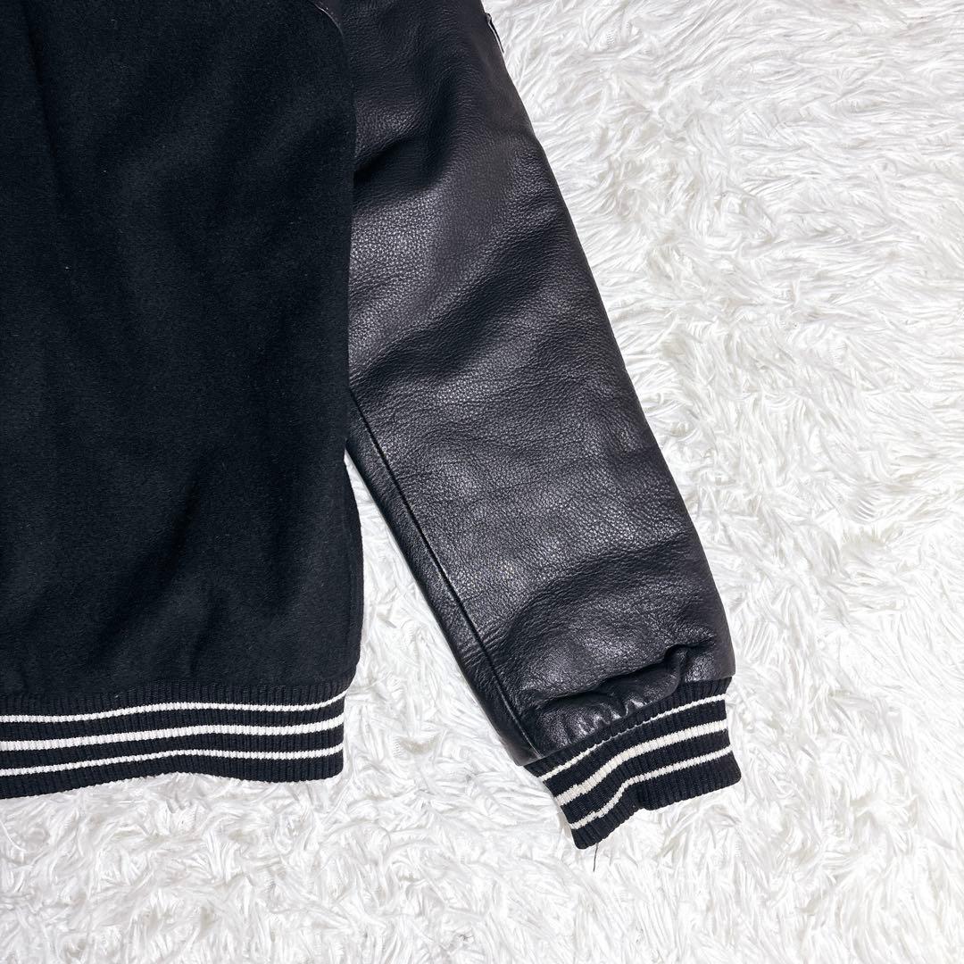 希少 00s PRODUCT 袖レザー スタジャン 刺繍 L ブラック レア
