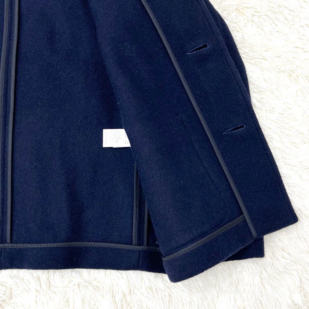 【ダントン】 ウールモッサ Vネック ノーカラー ジャケット 40 ネイビー