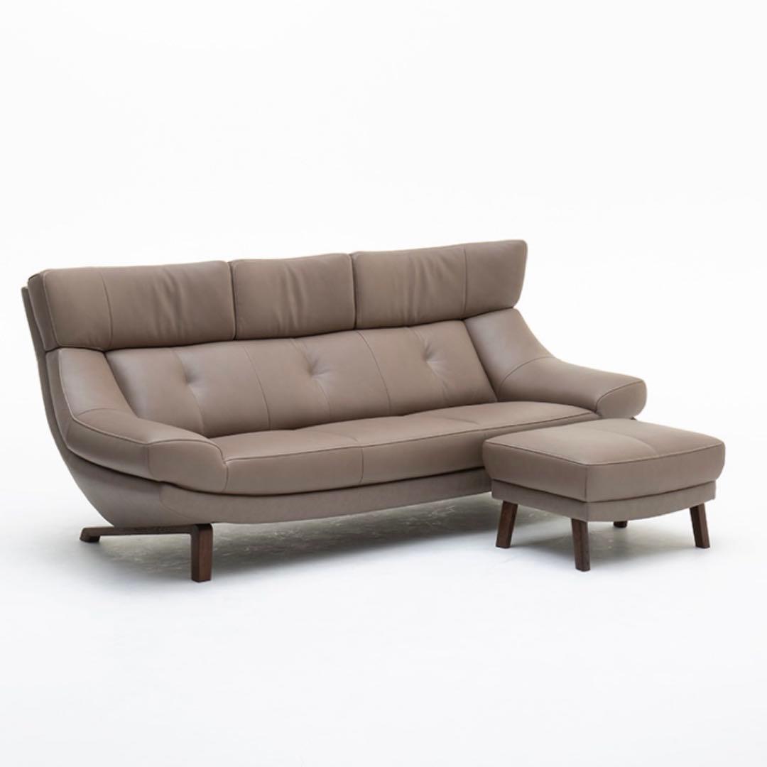 【良品】karimoku 本革 オットマン スツール
