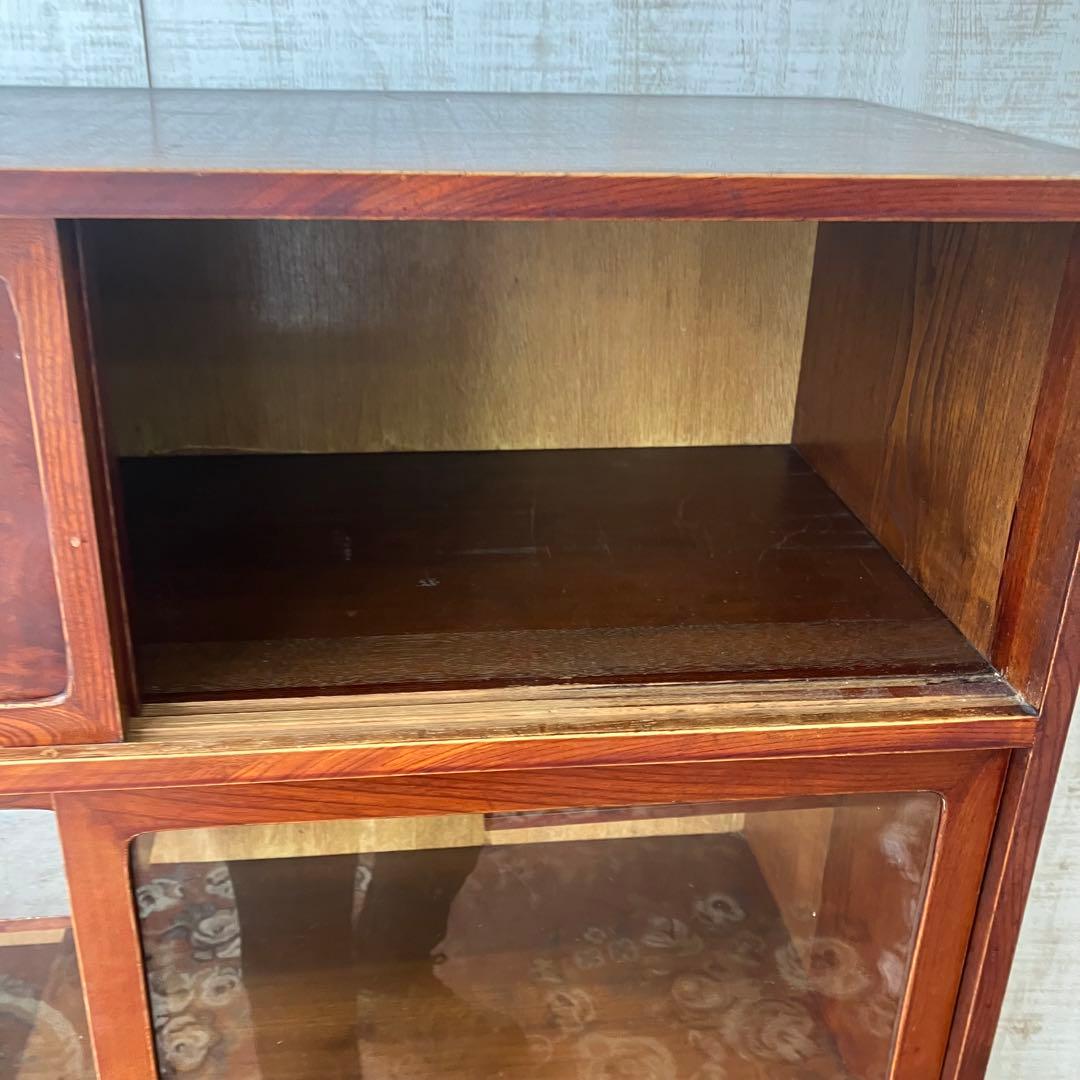 昭和レトロ 木製 茶箪笥 茶棚 ガラス戸 サイドボード 古家具 古民家 無垢材