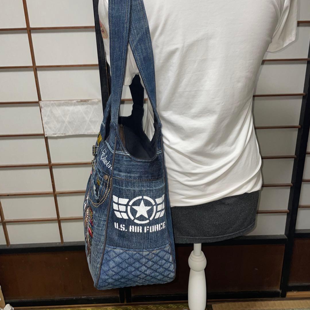 No. 505 デニムリメイクバッグ　トートバッグ　インディアン　ルート66