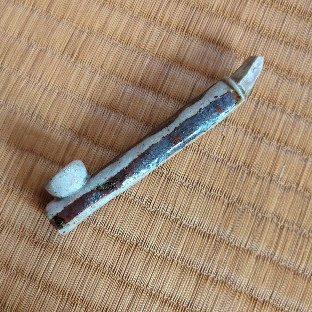 陶器製煙管 木箱付き　織部焼　織部　箸置き