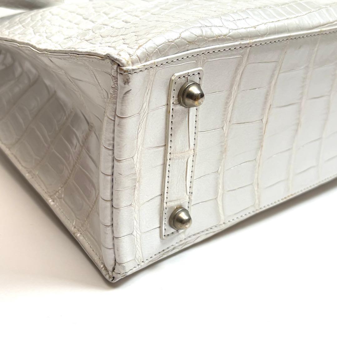 高級　ZAO ザオー　クロコハンドバッグ　パールホワイト　JRA認定