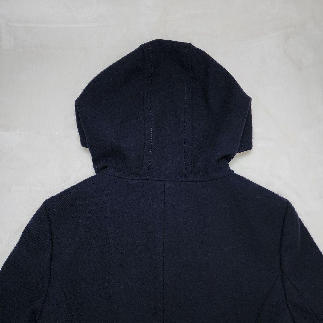 ICB 高級 カシミヤ コート ダブルブレスト 金ボタン フード Aライン 濃紺