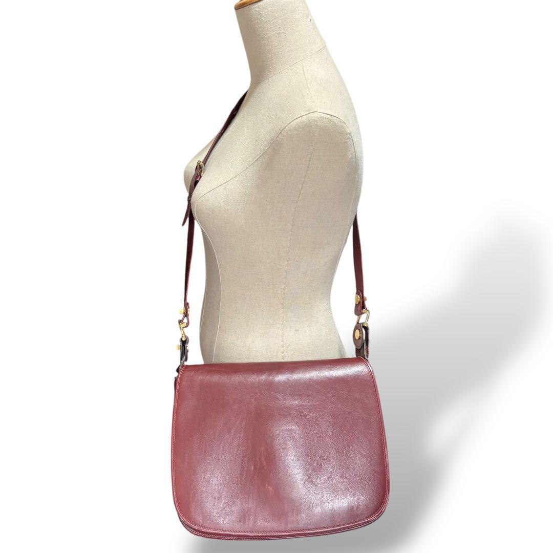 【ヴィンテージ】カルティエ　マストライン　ショルダーバッグ　ボルドー　レザー