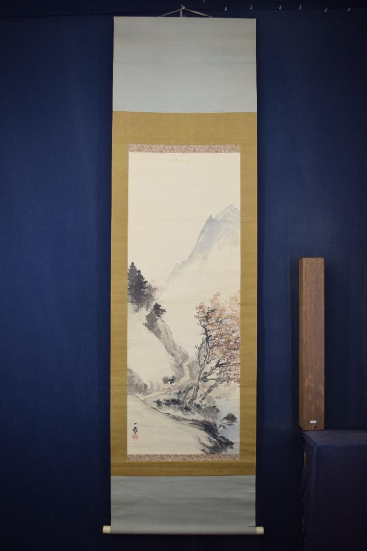 【真作】田中一華/秋山帰樵図/秋景山水人物図/掛軸☆宝船☆Y-744　JM