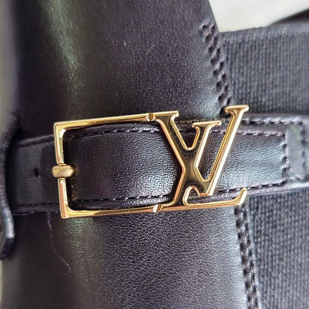 美品 LOUIS VUITTON ショートブーツ サイドゴア LVバックル 黒