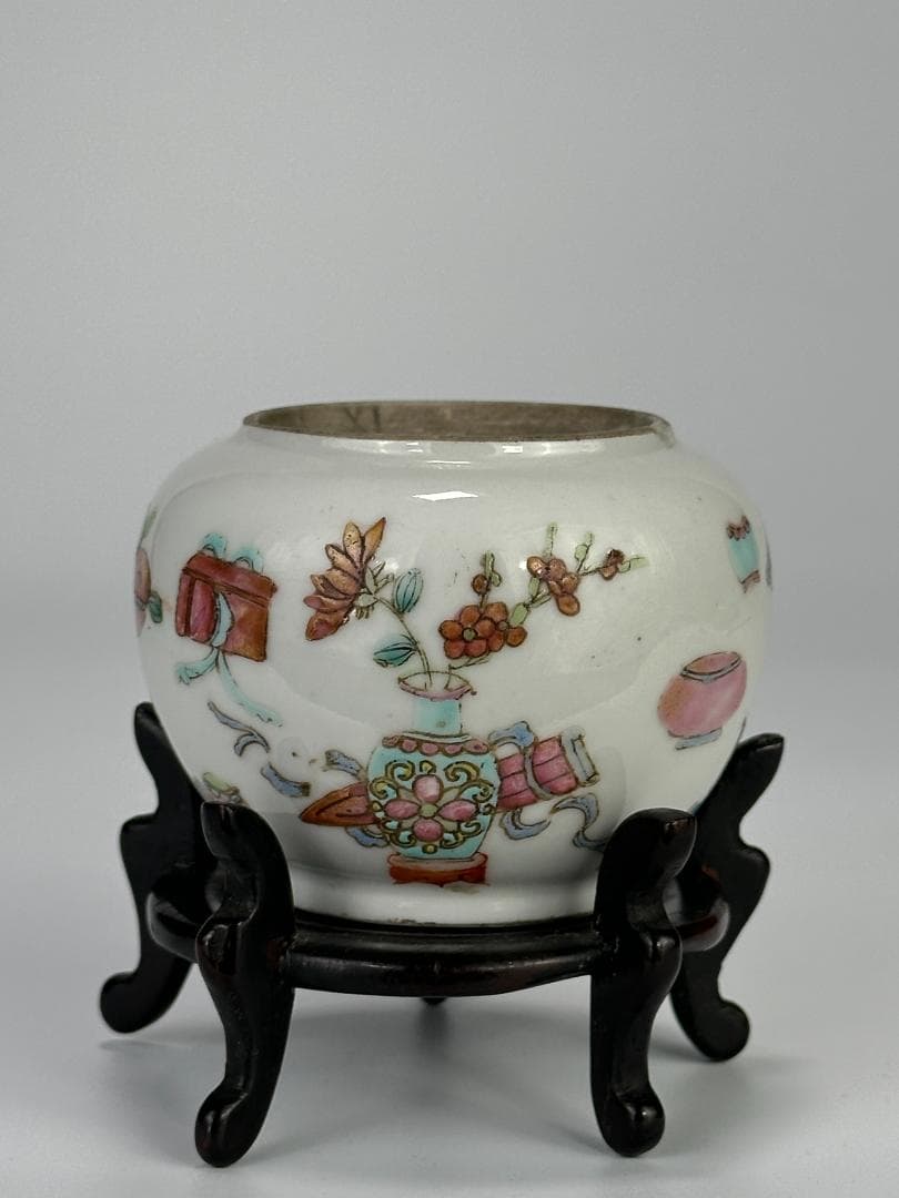 中国清代　粉彩雑宝文　水洗　水盂　文房具　唐物　時代　古玩