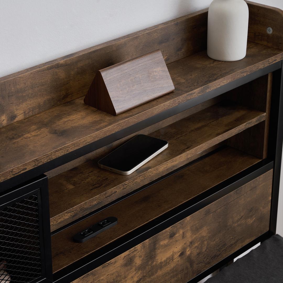 限定セール！売切ゴメンD・ダブル　高級ベッドフレーム・コンセント付き　BROWN