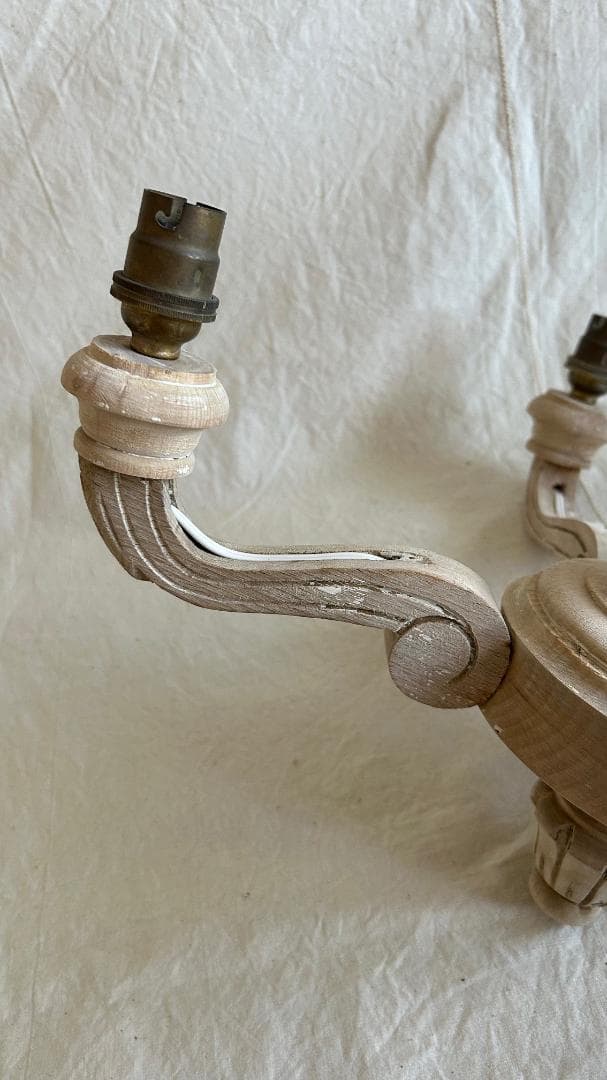 フランスアンティーク　木製シャンデリア　４灯　シャビー　店舗什器