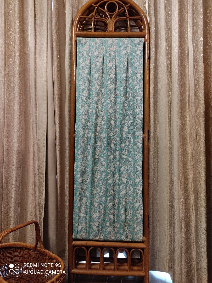 パーティション　衝立　　ラタン ぬく家具　籐　竹　バスケット　レース　刺繍