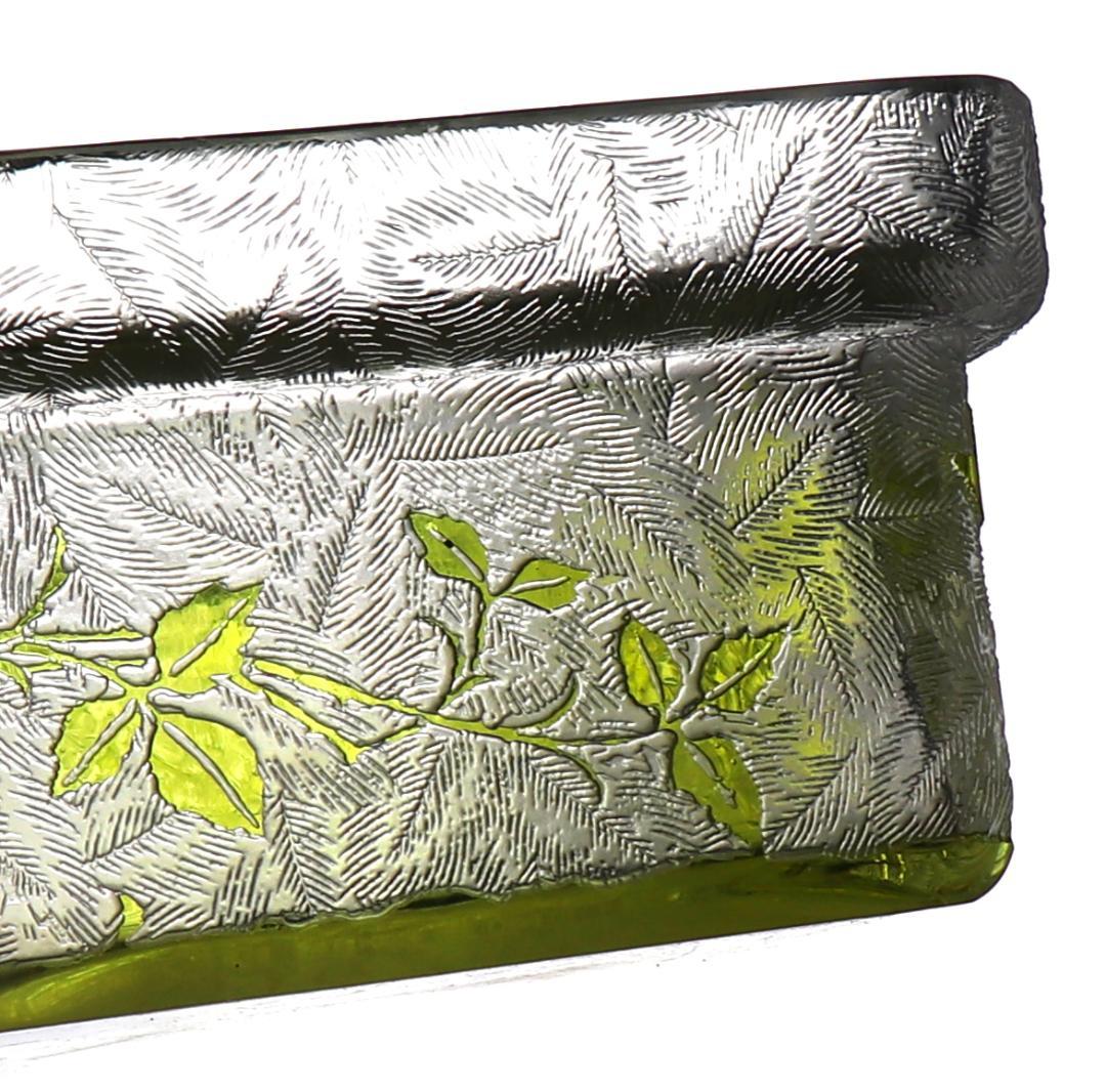 オールド・バカラ 最上級 レア型 金彩アシッドエッチング黄緑色被せ装飾小物入れ