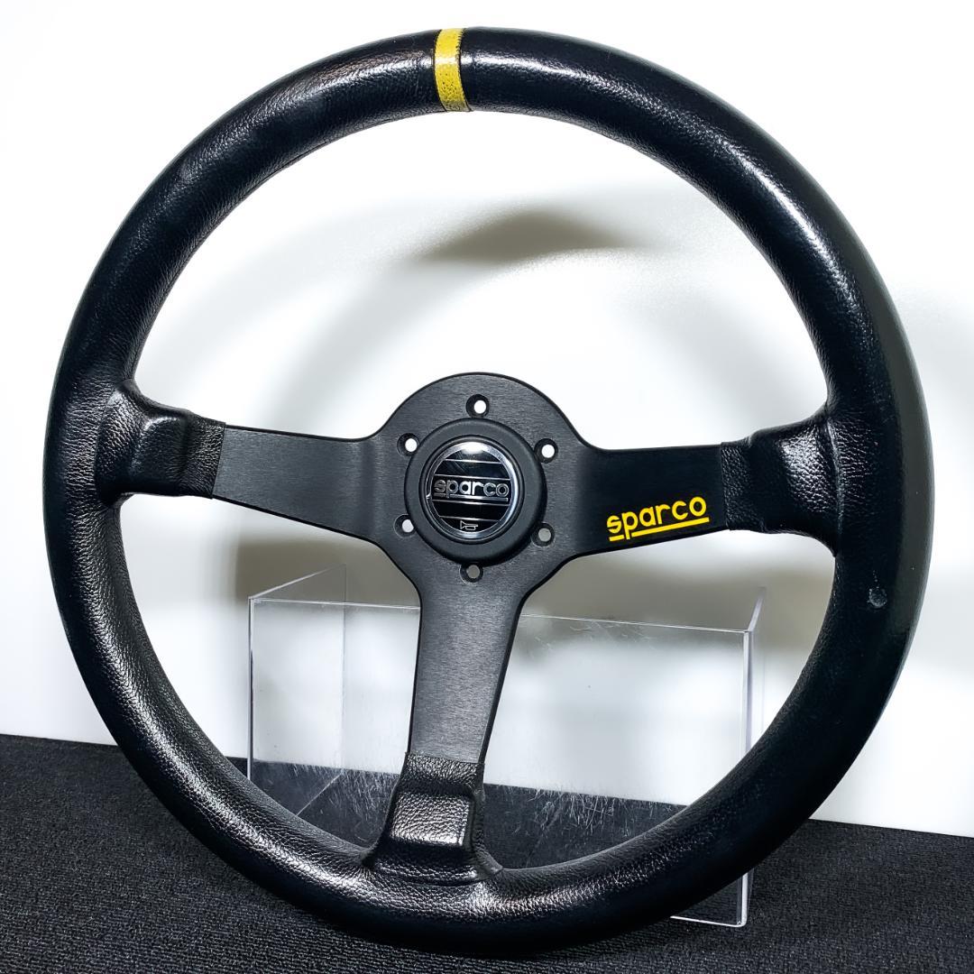 スパルコ R345 ディープコーン レザーステアリング 良品 ホーンボタン付