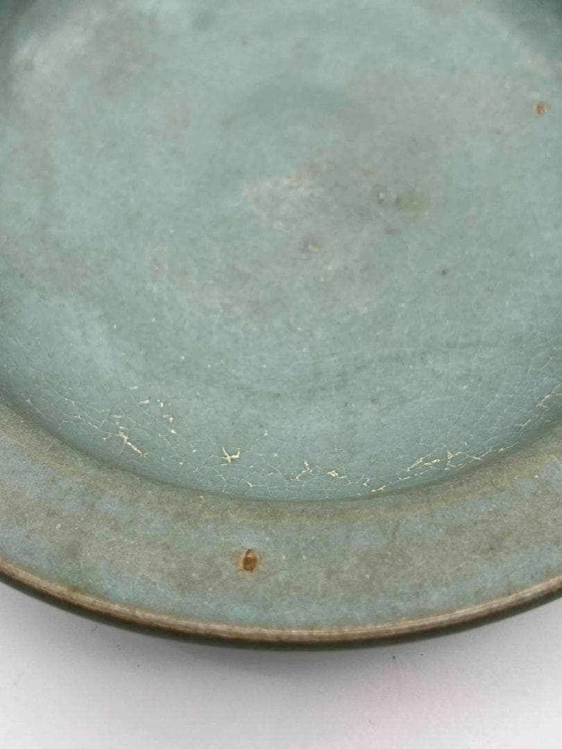 宋時代　青磁　汝官窯碗 三支釘燒盤 郊壇官窯皿 水差し 唐物(B-86)