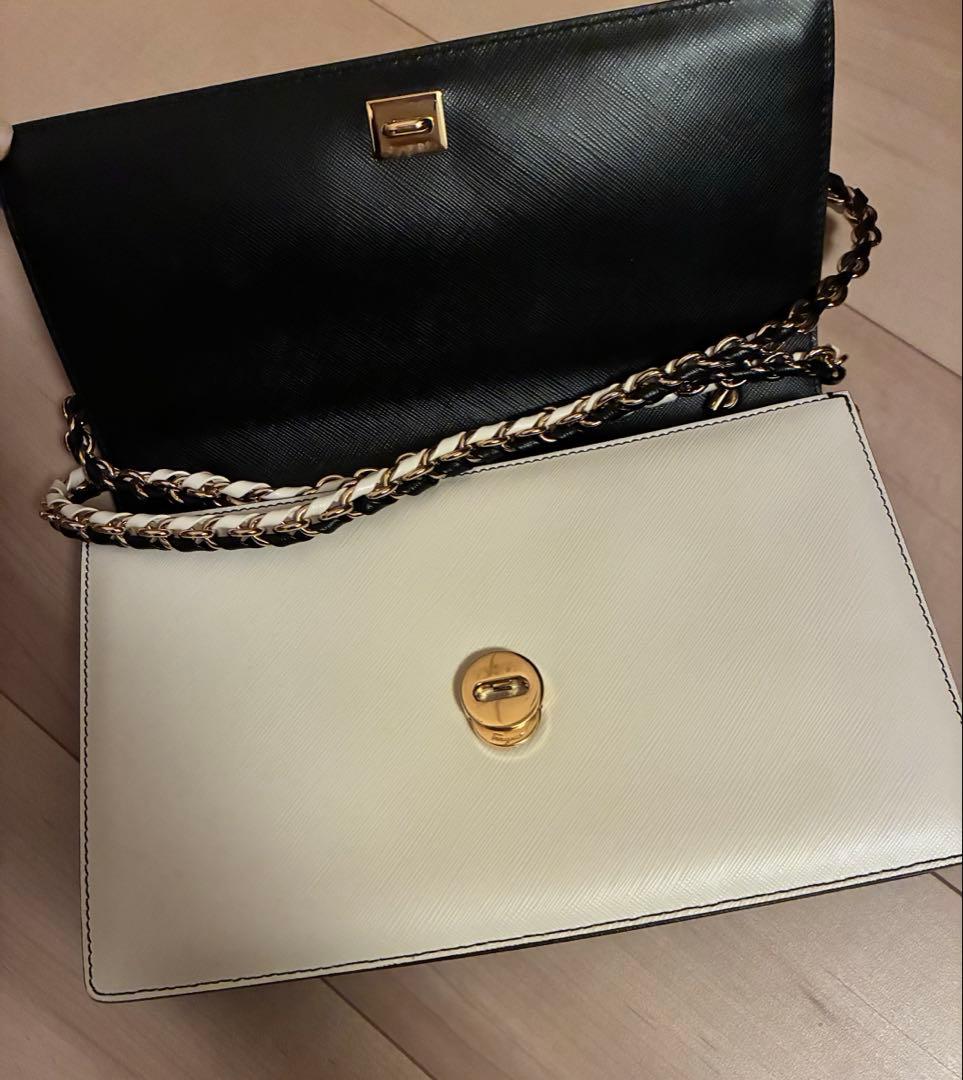 サルヴァトーレフェラガモ ブラック ホワイト チェーンショルダー ヴァラ リボン