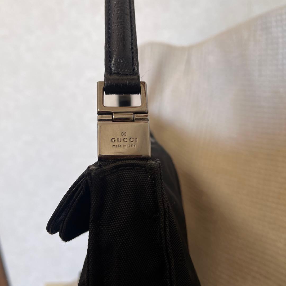 ◇ GUCCI グッチ ワンショルダーバッグ ナイロン×レザー ブラック ◇