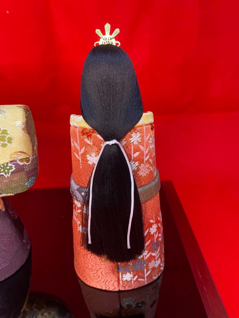 真多呂作　東京久月監製　木目込み人形　光栄立雛ガラスケース入