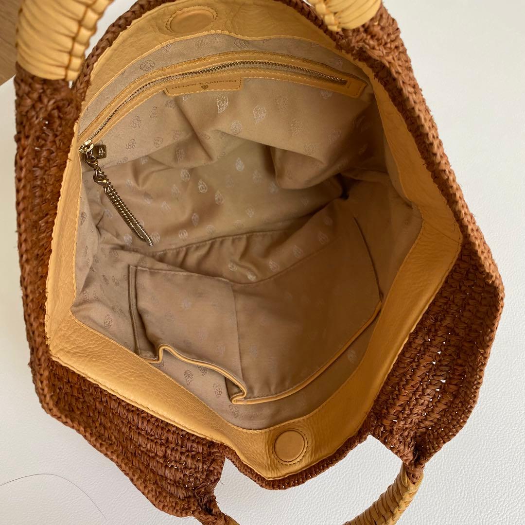 極美品　ヘレンカミンスキー　ラフィア　レザーハンドル ラフィアトートバッグ