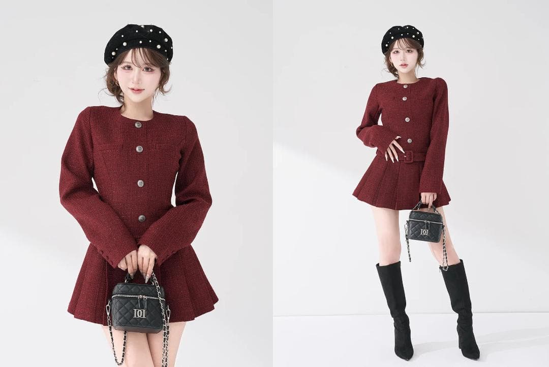 ダーリッチ darich ボックスプリーツツイードミニワンピース WHT FL