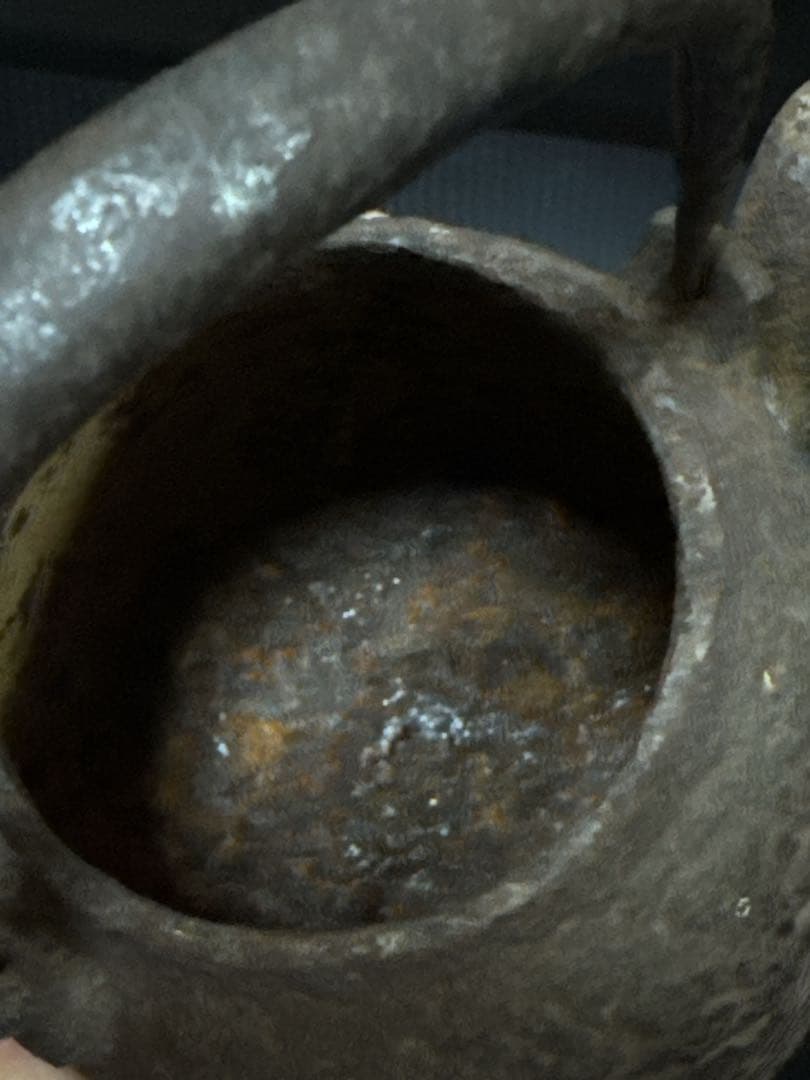 約345cc 龍文堂 造 小振 波千鳥地紋 鉄瓶 茶道具 古作 急須 煎茶道具