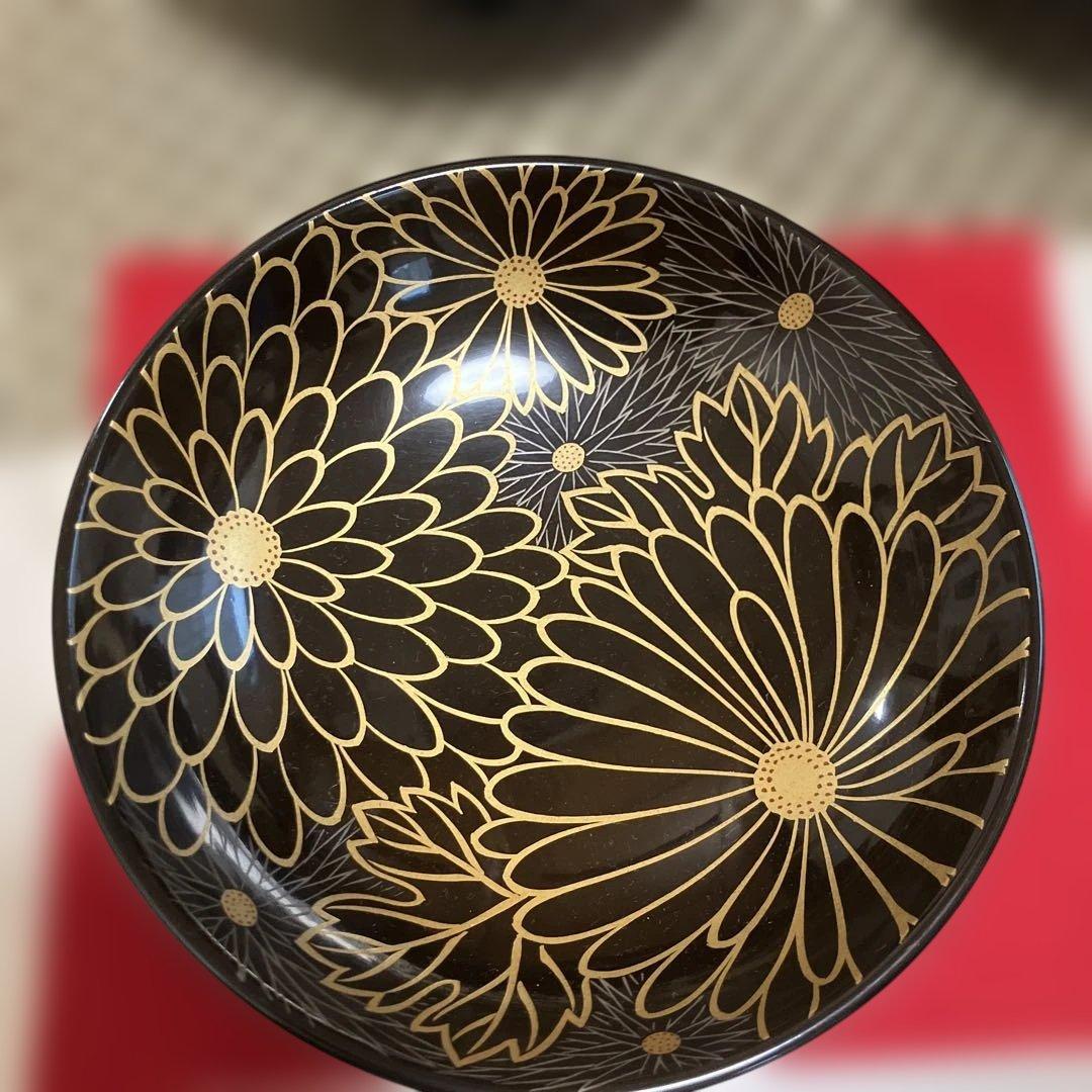 輪島塗椀　千鳥形菊蒔絵椀　煮物椀10客セット焦茶