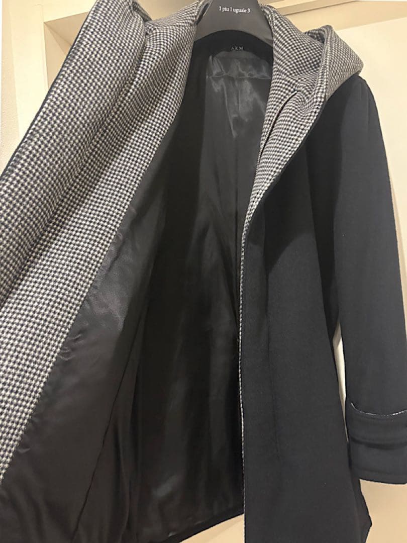 新品AKM24AW定価21万円アンゴラビーバー140sメルトンフーデッドコート黒