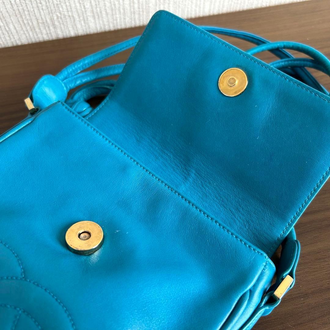 真贋済　CHANEL シャネル ブルー レザー ショルダーバッグ　ココマーク