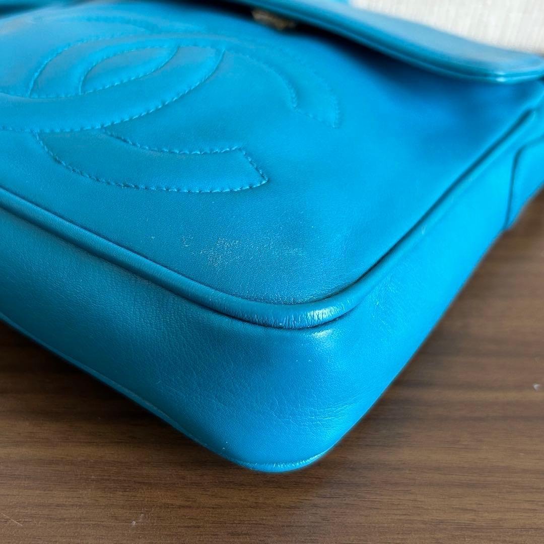 真贋済　CHANEL シャネル ブルー レザー ショルダーバッグ　ココマーク