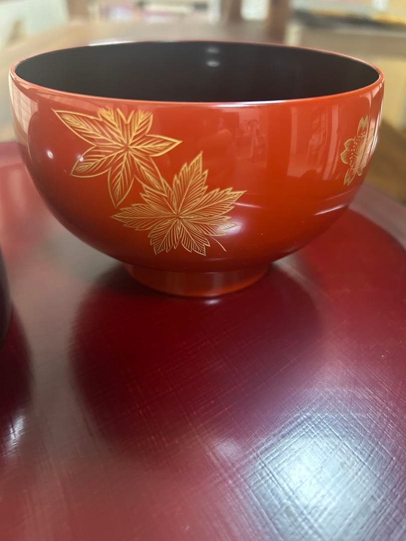輪島塗　沈金　蒔絵金彩　高級夫婦椀　黒内朱　朱内黒　紅葉　桜