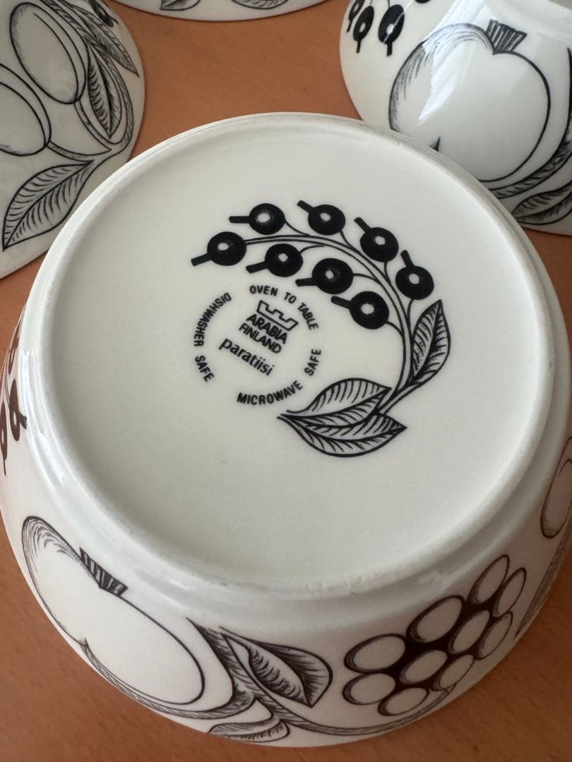 旧ロゴ　アラビア パラティッシ　ブラック スープボウル 17cm 4個セット