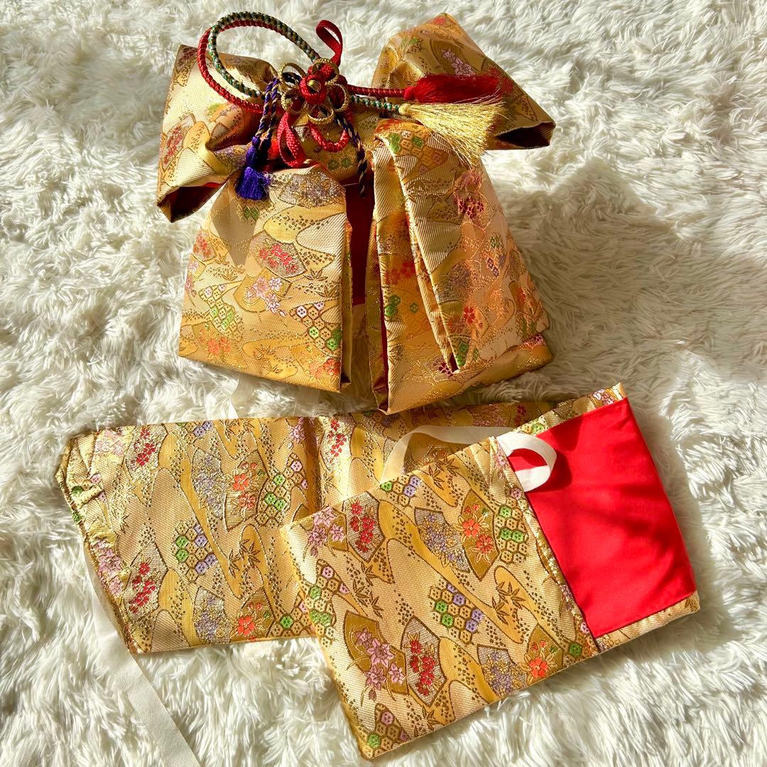 七五三 赤とピンクの花柄着物 作り帯 はこせこセット ７歳