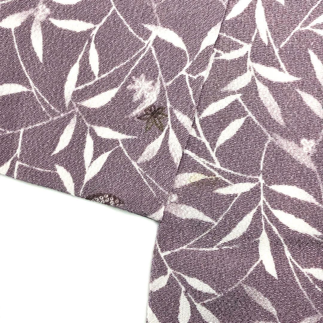 ☆ 小紋 葉っぱ模様 鬼しぼ縮緬 薄紫色 トールサイズ K-3660