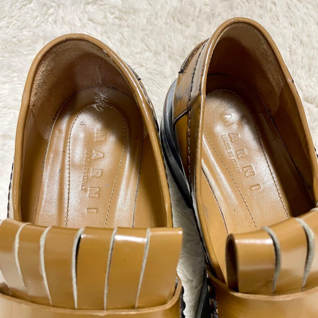 MARNI マルニ フリンジ キルト レザー 厚底ローファー キャメル 36
