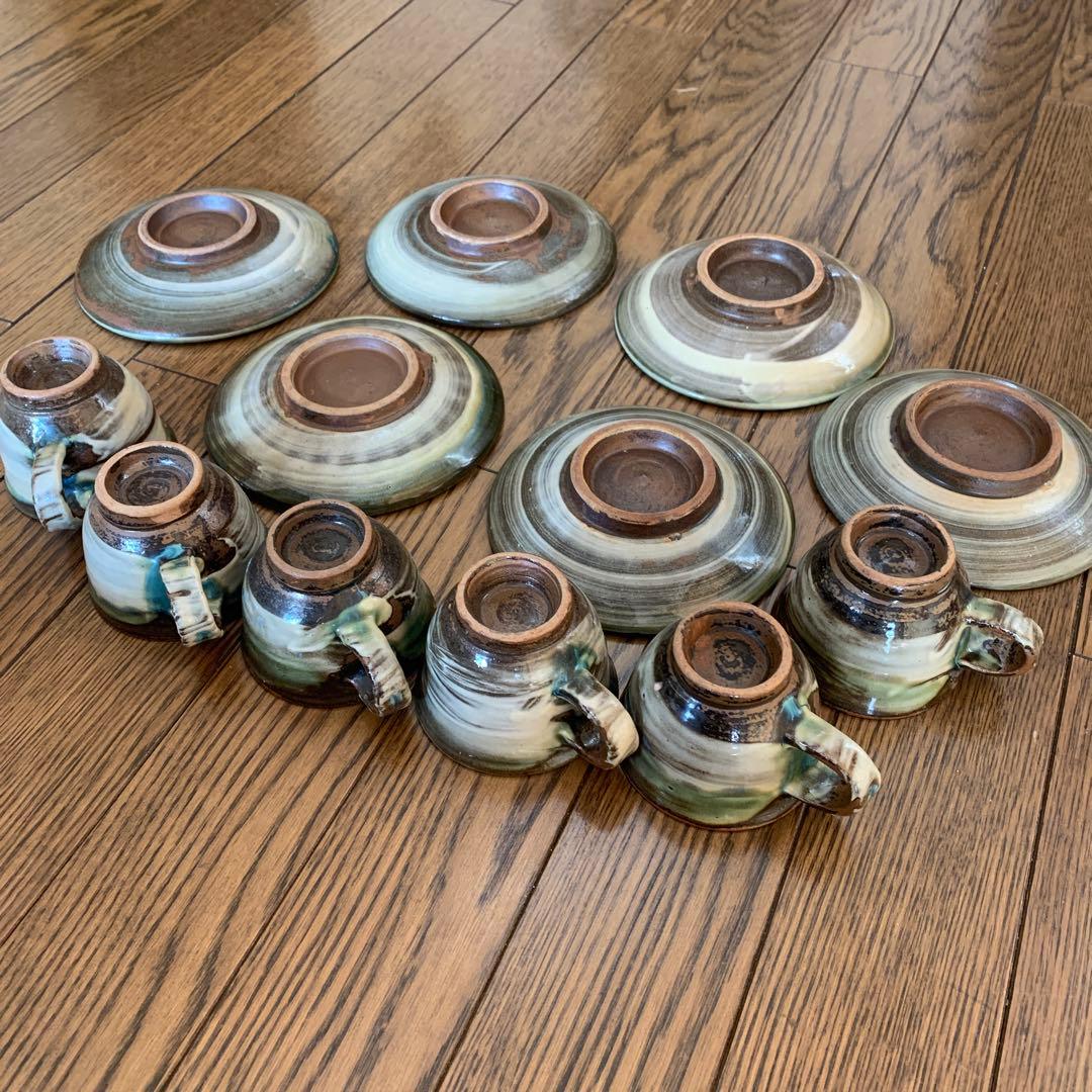 やちむん★コーヒーカップ＆受け皿6客セット★松田共司★読谷山焼北窯★沖縄焼き物