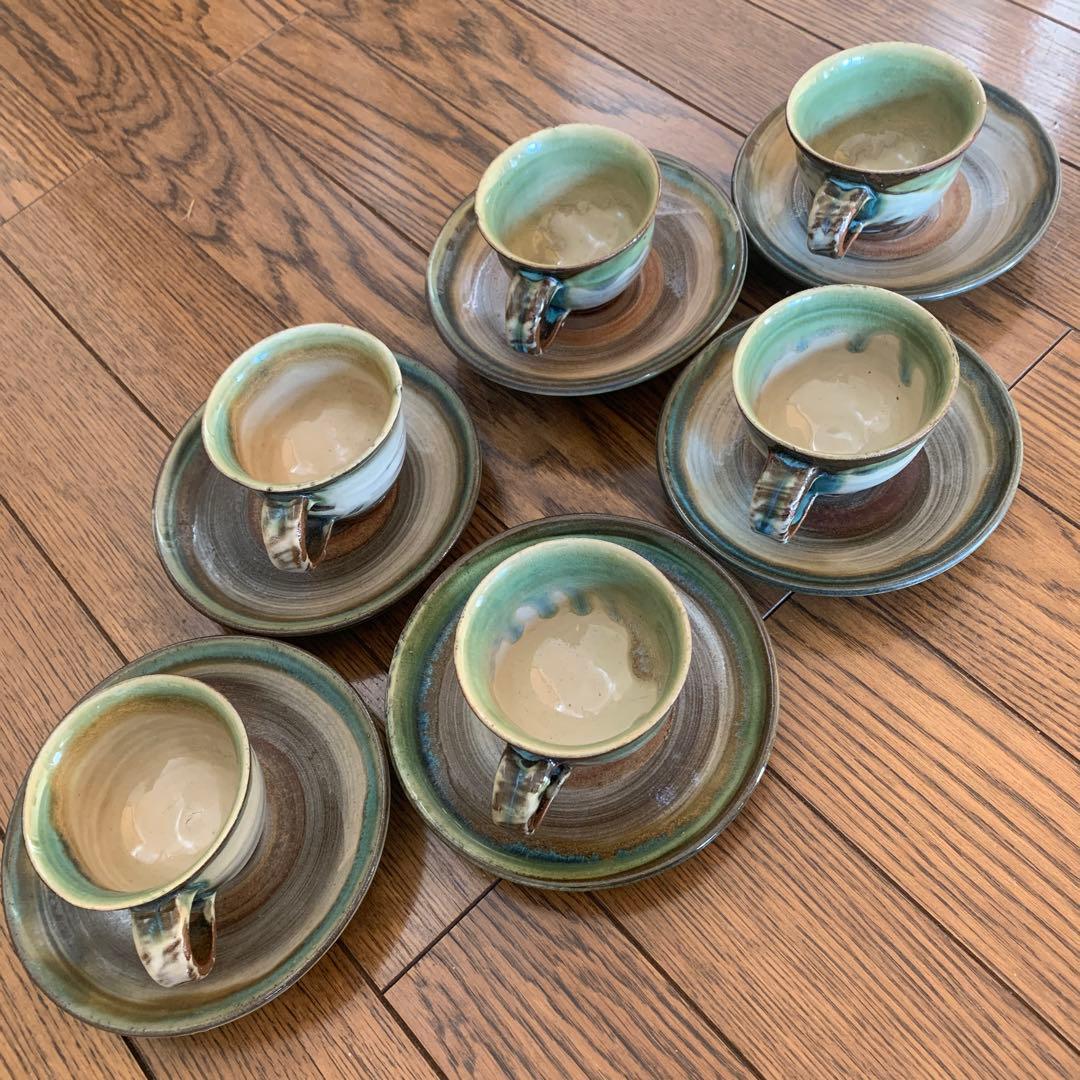 やちむん★コーヒーカップ＆受け皿6客セット★松田共司★読谷山焼北窯★沖縄焼き物
