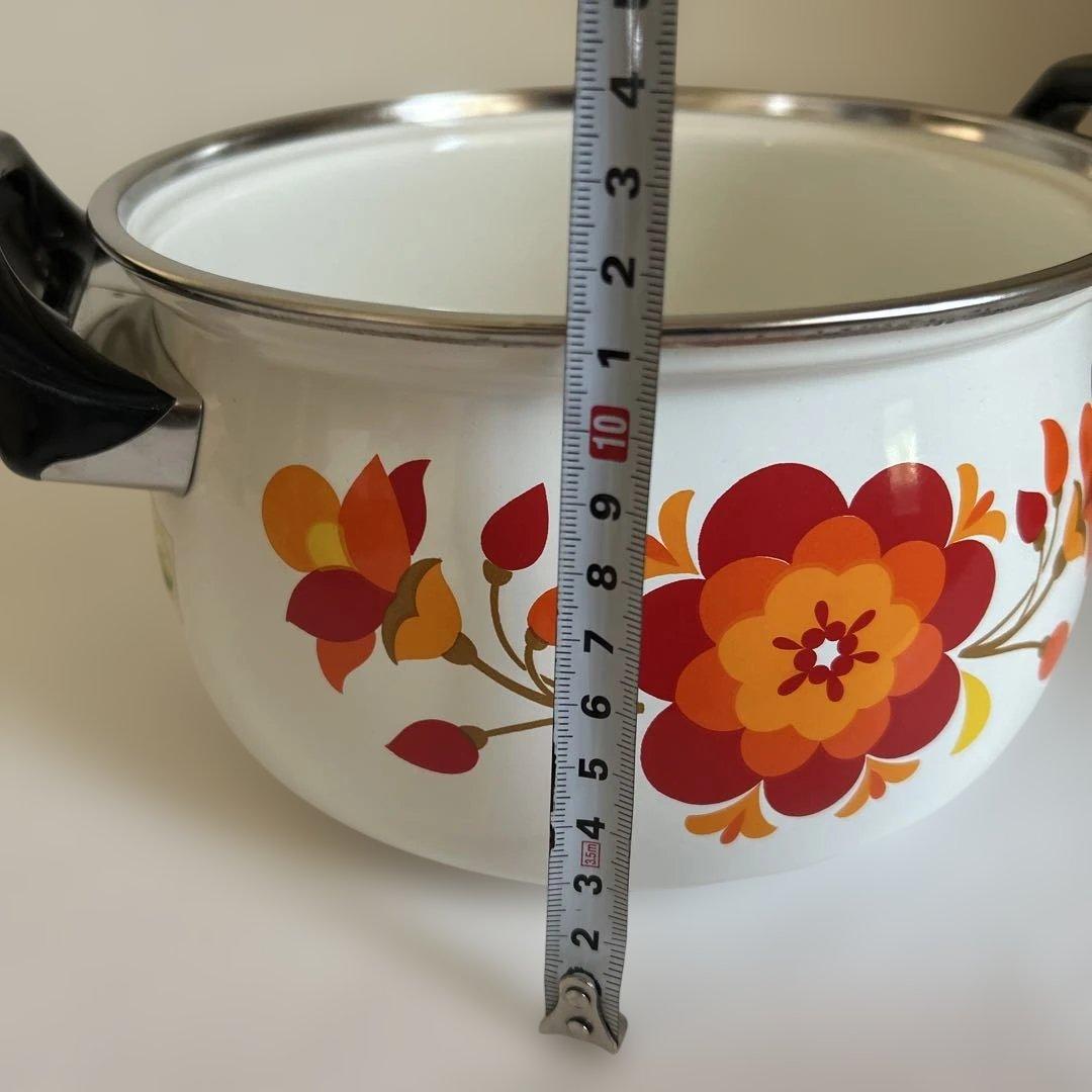 未使用 マルビシ 昭和レトロ フラワー柄　ホーロー両手鍋