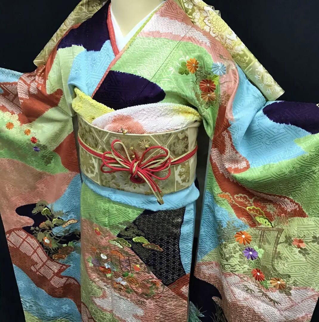 逸品 千總 京友禅 桶絞り 刺繍 絞り 振袖 川島袋帯フルセット