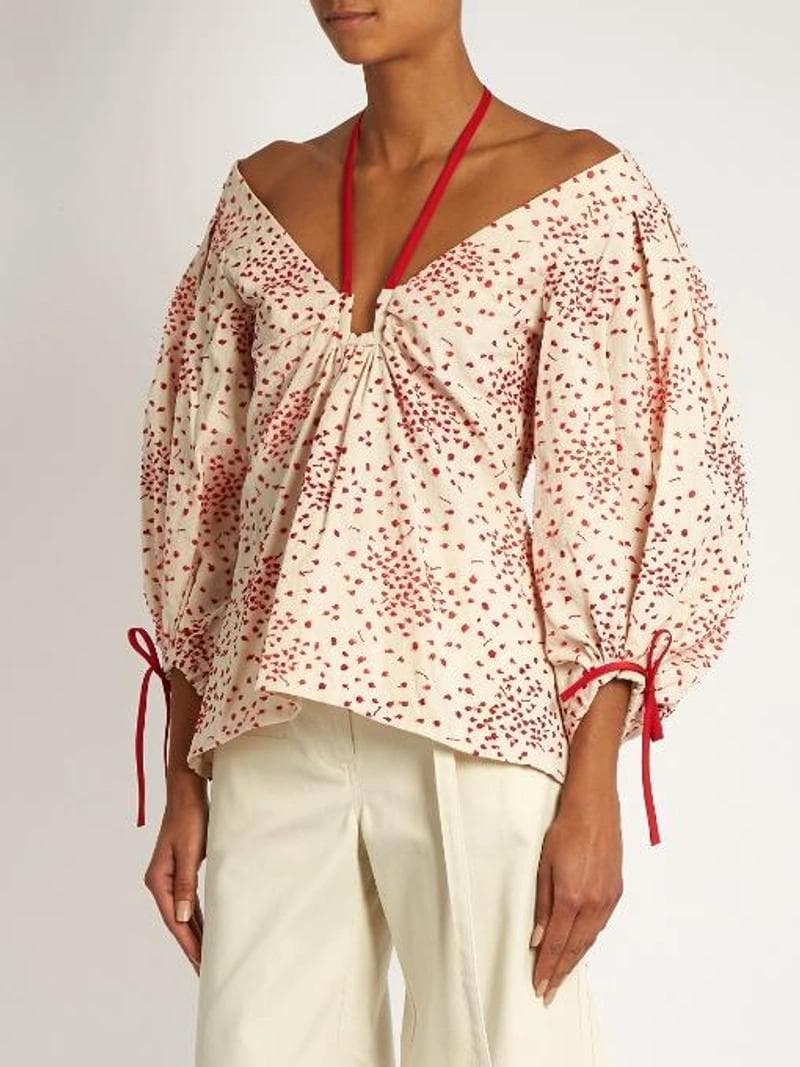 ロージー・アスーリン オフショルダー刺繍コットン混トップスインクリーム