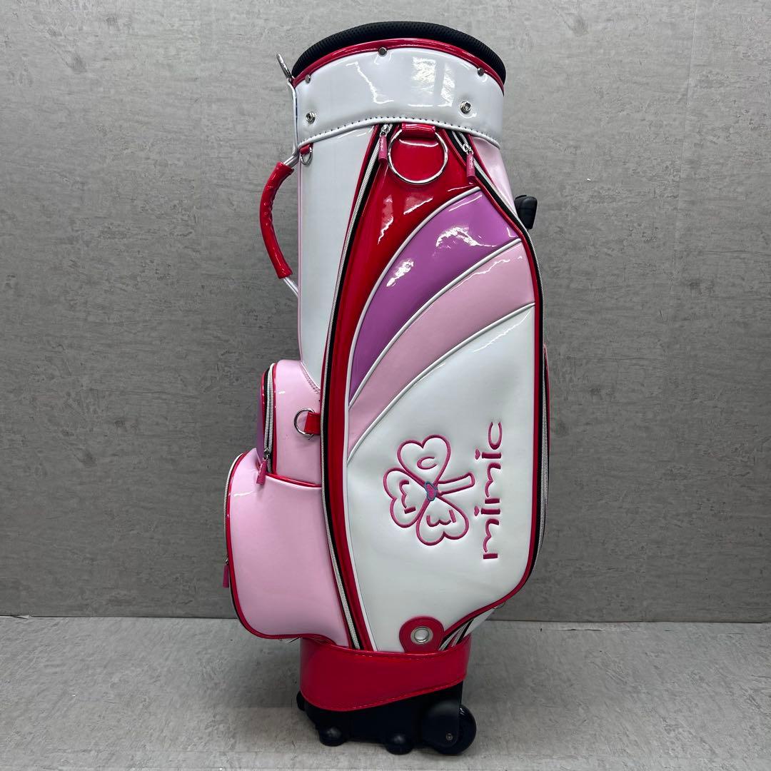 キャスター付き　mimic レディースゴルフ　キャディバッグ　ピンク　ホワイト