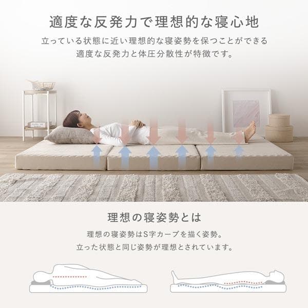 3つ折り マットレス 単品 セミダブル グレー 高反発 洗えるカバー 折りたたみ