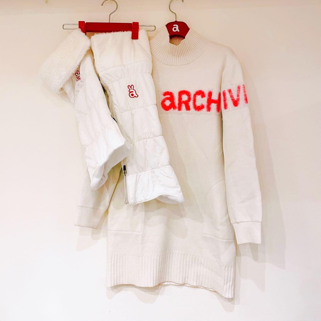 ARCHIVIO アルチビオ ホワイト ニットワンピース レッグウォーマー付き