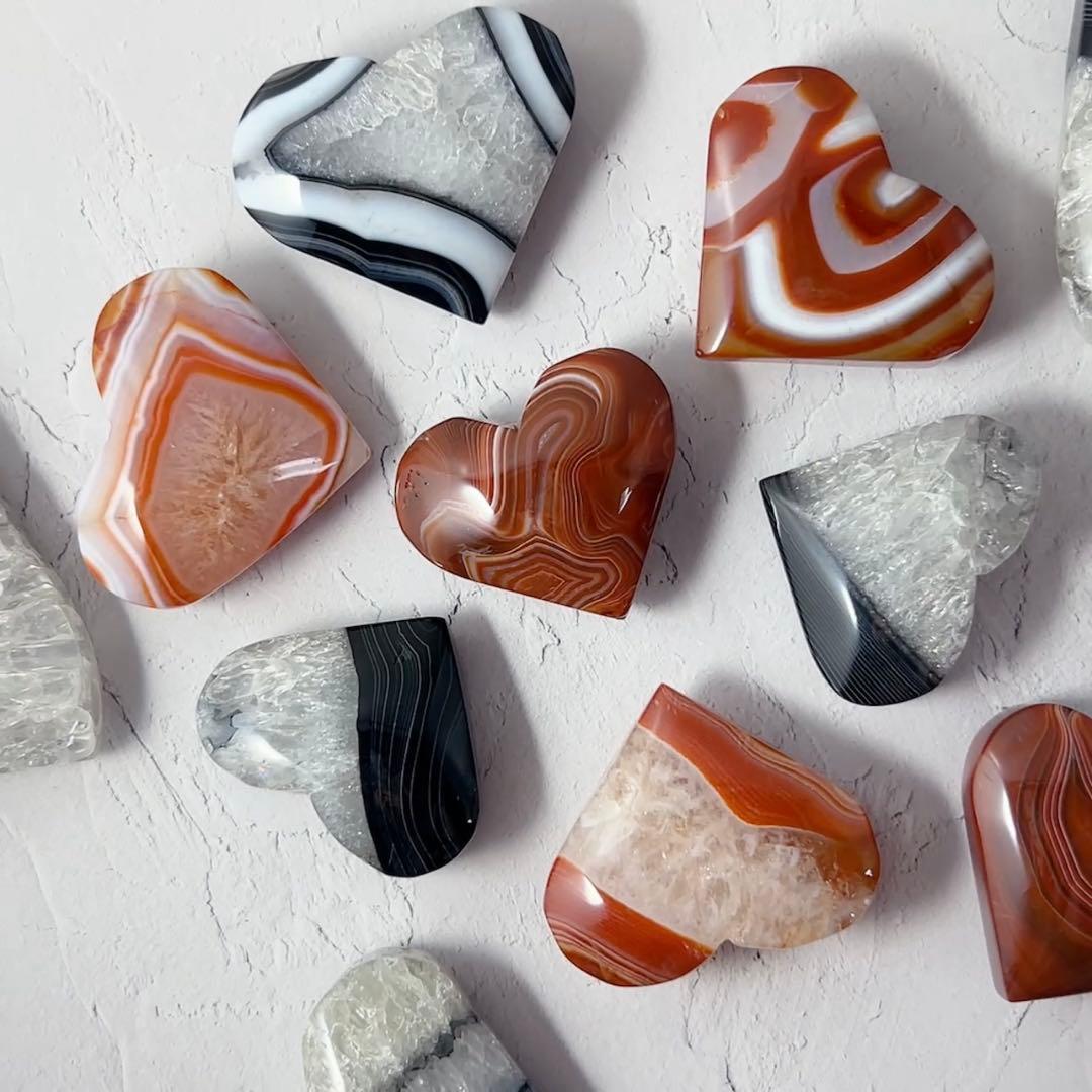 天然石 ブラックアゲート＆カーネリアン ハートパーム＆フレイム