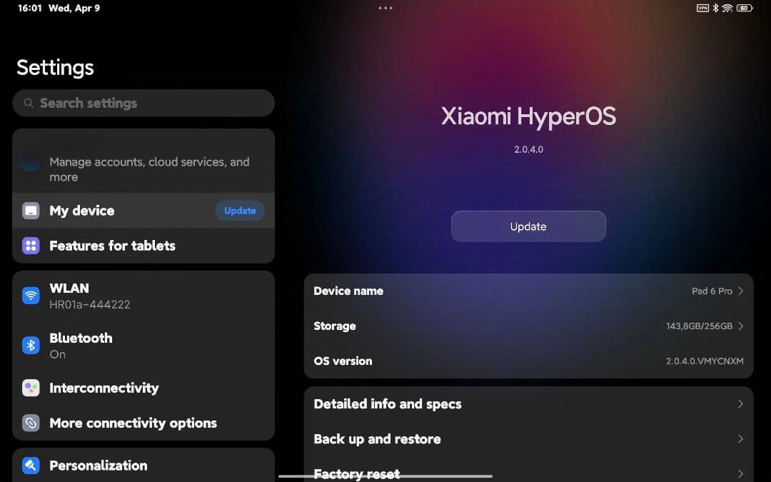 Androidタブレット本体 Xiaomi pad 6 pro 8/256Gb hyper OS2 CNrom