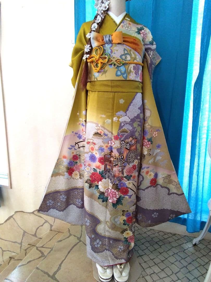 振袖フルセット、正絹振袖成人式、重ね襟、帯揚げ帯締め、西陣袋帯、襦袢、ガード加工