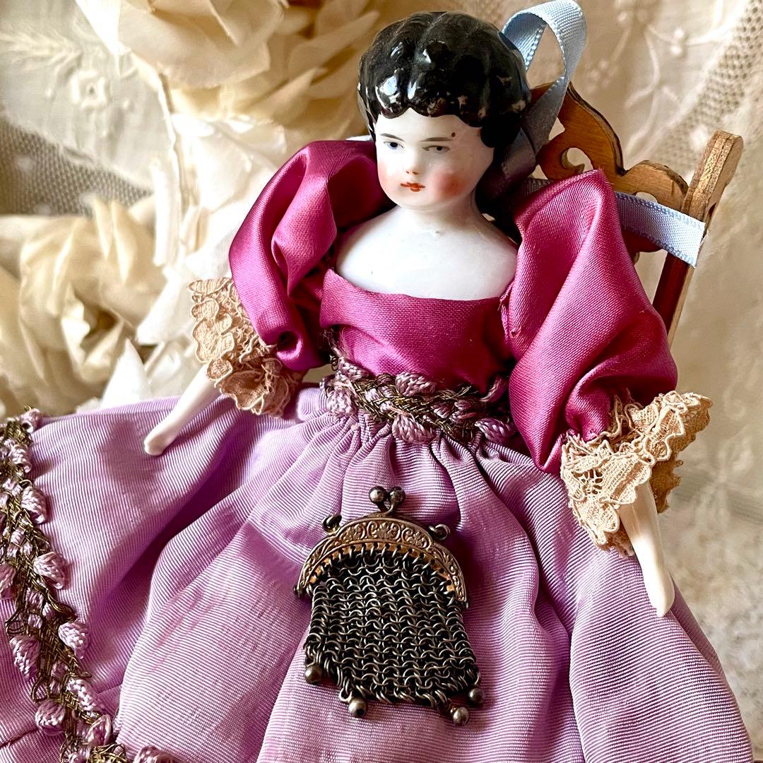 【レア】ドール用ミニがま口バッグ　チェーン付き　ミニチュア　フランスアンティーク