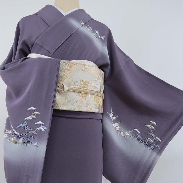 上野屋四代目 上野眞落款 正絹 着物“桜や松竹梅、花開く空模様”訪問着F-17