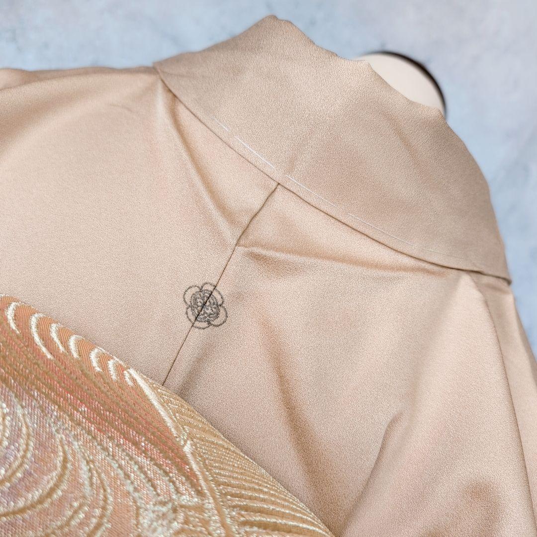 訪問着　フルセット　着物　正絹　ゴールドベージュ　Sサイズ　花　しつけ糸金　C1