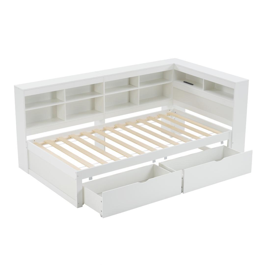 タイムセール！新作システムベッド【Ｓシングル】　引き出し・ラック付　きWHITE